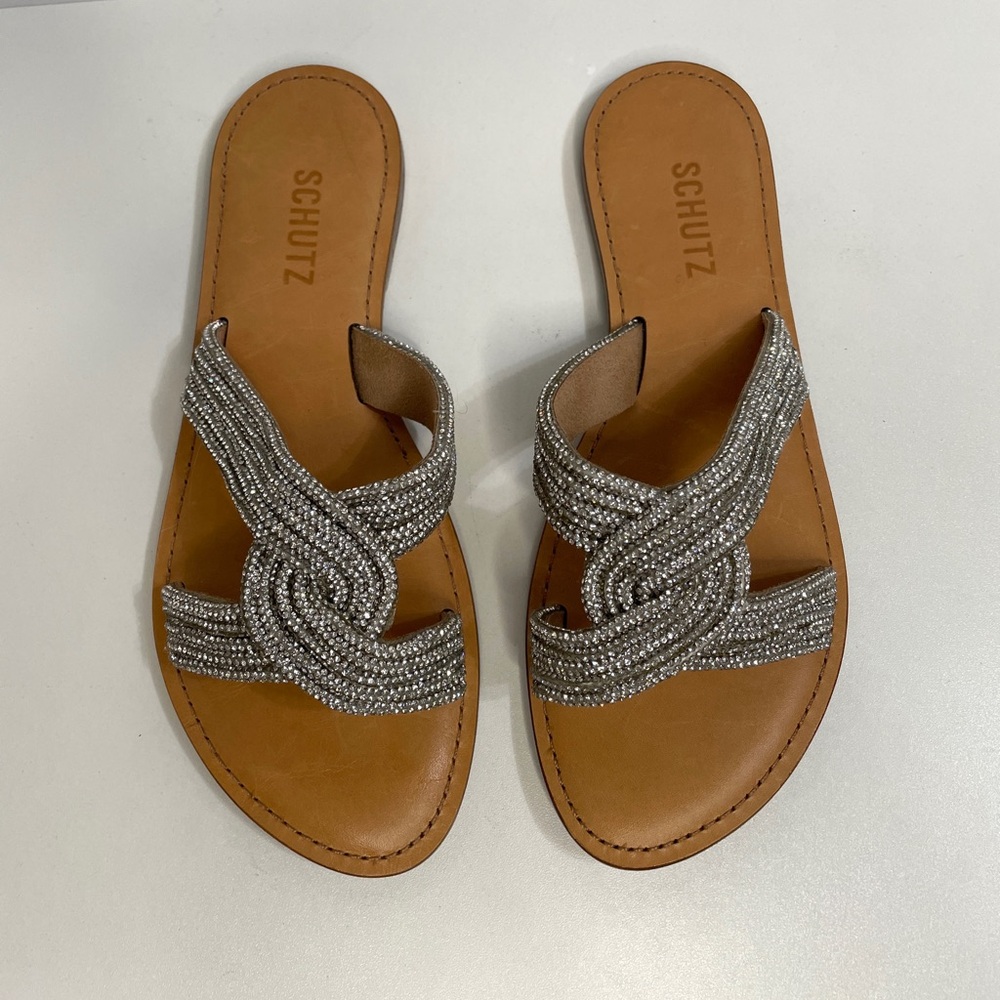 Schutz Rita Glam Size 7.5, New no box Women’s Bling Rhinestone slides